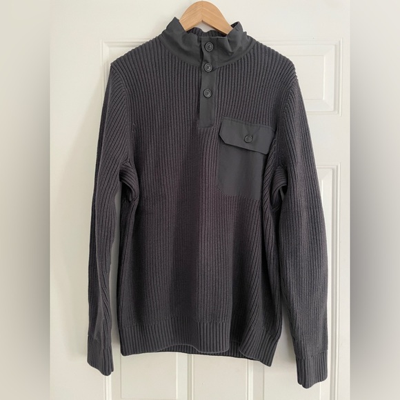 Duluth Trading Brigadier Sweater Men's Medium Gray Button Mock Elbow Patch NWT - Picture 3 of 11